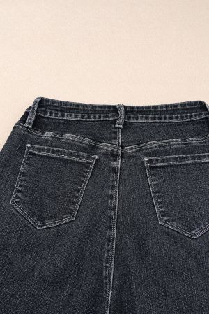 Black Plain Seam Detail Flared Bottom Ankle Length Jeans