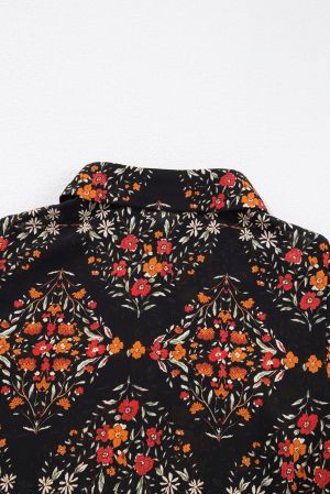 Black Strawberry Aesthetic Floral Puff Sleeve Shirt