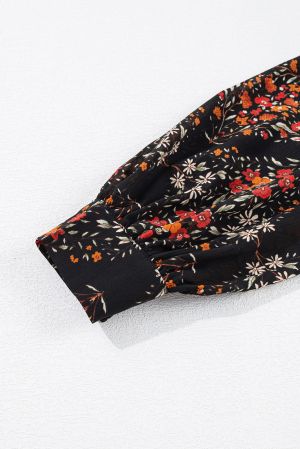 Black Strawberry Aesthetic Floral Puff Sleeve Shirt