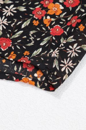 Black Strawberry Aesthetic Floral Puff Sleeve Shirt