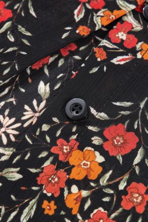 Black Strawberry Aesthetic Floral Puff Sleeve Shirt