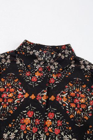 Black Strawberry Aesthetic Floral Puff Sleeve Shirt