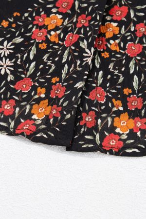Black Strawberry Aesthetic Floral Puff Sleeve Shirt