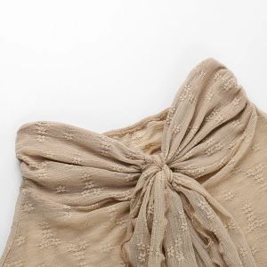 Beige Tie-Front Bustier Crop Top