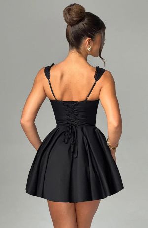 Black Corset-Style Mini Dress with Flattering Fit