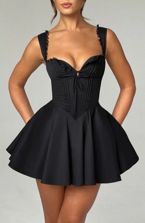 Black Corset-Style Mini Dress with Flattering Fit