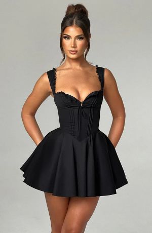 Black Corset-Style Mini Dress with Flattering Fit