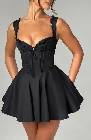 Black Corset-Style Mini Dress with Flattering Fit