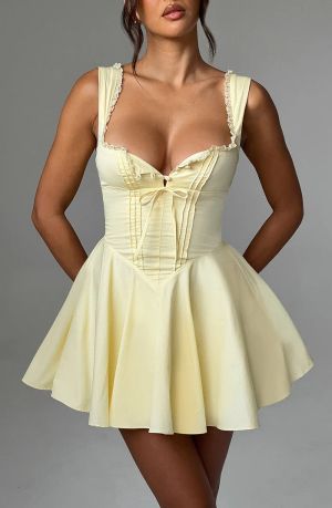 Yellow Corset-Style Mini Dress with Flattering Fit