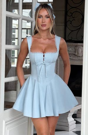 Light Blue Corset-Style Mini Dress with Flattering Fit