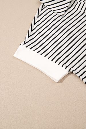 Black Stripe V Neck Tee and Casual Short Set