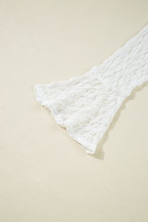 White Sheer Lace Blouse with Bell Sleeves