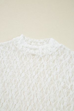 White Sheer Lace Blouse with Bell Sleeves