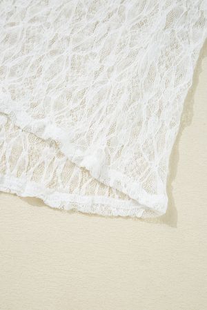 White Sheer Lace Blouse with Bell Sleeves