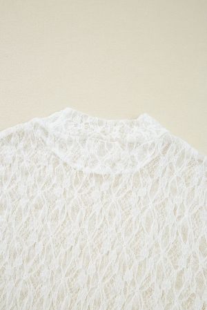 White Sheer Lace Blouse with Bell Sleeves