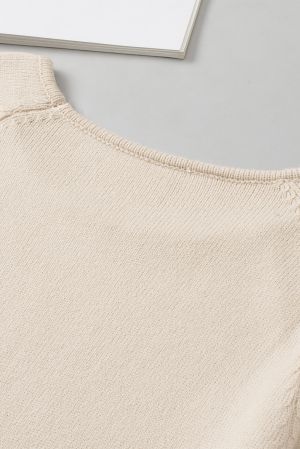 Khaki Leopard Patchwork Knitted Puff Sleeve Sweater