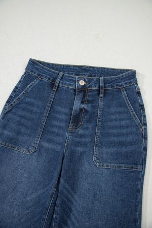 High Waist Wide Leg Denim Jeans with Front Pockets