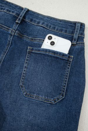 High Waist Wide Leg Denim Jeans with Front Pockets