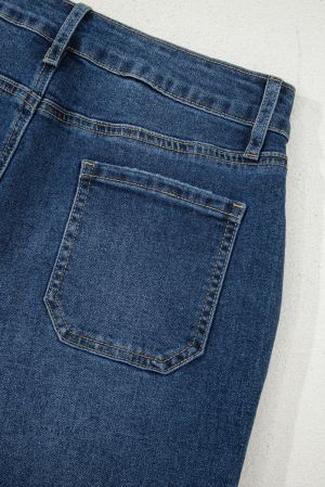 High Waist Wide Leg Denim Jeans with Front Pockets