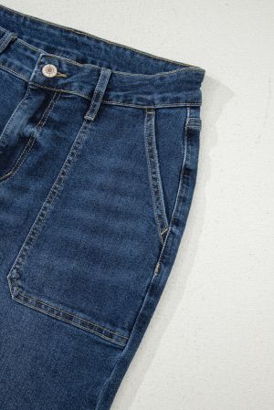 High Waist Wide Leg Denim Jeans with Front Pockets