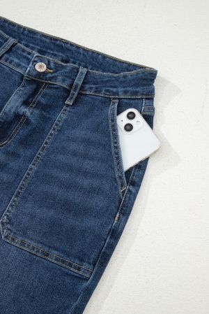 High Waist Wide Leg Denim Jeans with Front Pockets