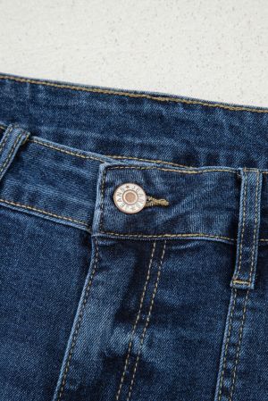 High Waist Wide Leg Denim Jeans with Front Pockets