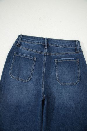 High Waist Wide Leg Denim Jeans with Front Pockets