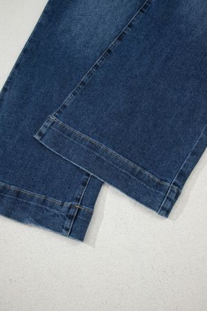 High Waist Wide Leg Denim Jeans with Front Pockets