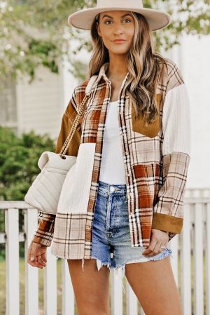 Patchwork Plaid Shacket in Warm Earth Tones