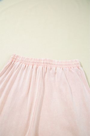 Pink Flower Patch Mineral Washed Terry Knit Cropped Wide Leg Pants