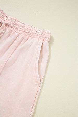 Pink Flower Patch Mineral Washed Terry Knit Cropped Wide Leg Pants