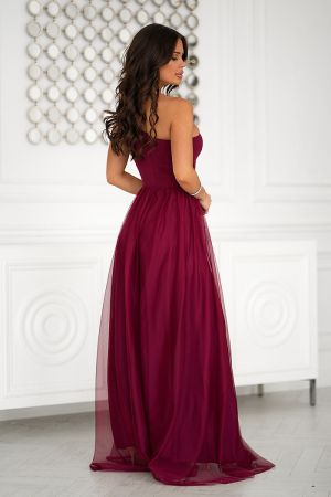 Elegant Long Wine Red Dress with Sequins and Slit