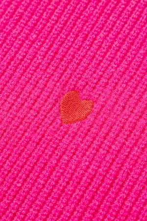Rose Red Heart Shape Drop Shoulder Round Neck Sweater
