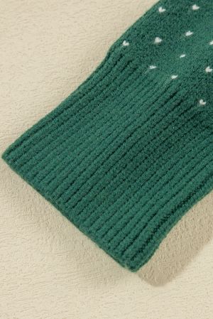 Green Christmas Snowflake Pattern Drop Shoulder Plus Size Sweater