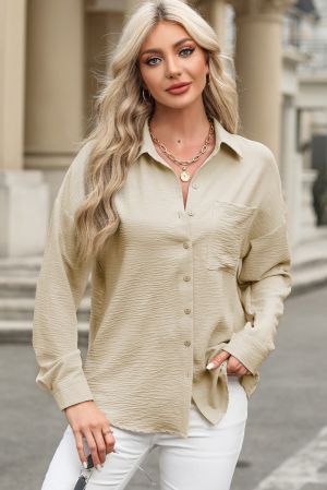 Beige Textured Button-Up Shirt