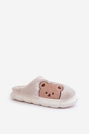 Furry Slippers with Teddy Bear Design and Thick Platform