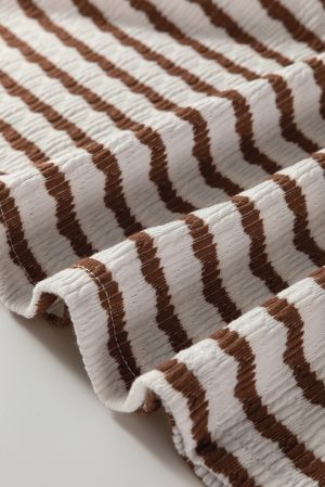 Stripe Textured Hooded V Neck Casual Long Sleeve Top