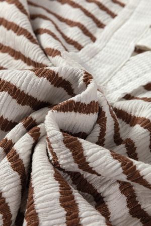 Stripe Textured Hooded V Neck Casual Long Sleeve Top