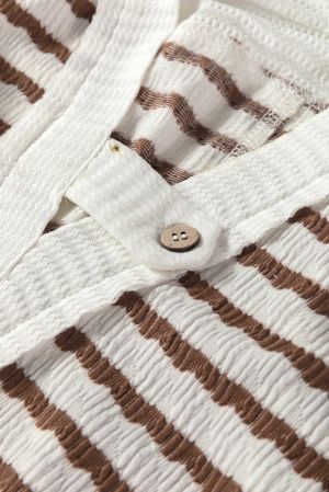 Stripe Textured Hooded V Neck Casual Long Sleeve Top