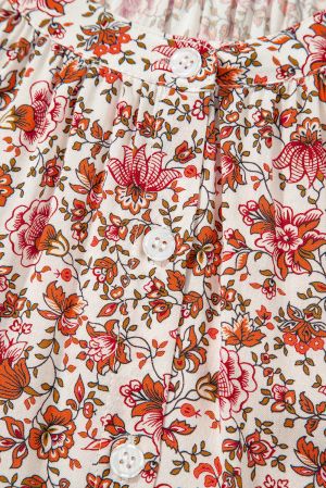 Black Floral Print Criss Cross V Neck Balloon Sleeve Blouse