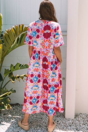 Colorful Summer Maxi Dress with Front Tie