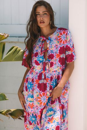 Colorful Summer Maxi Dress with Front Tie
