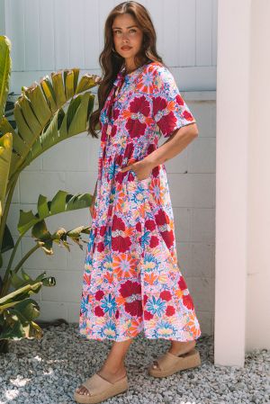 Colorful Summer Maxi Dress with Front Tie