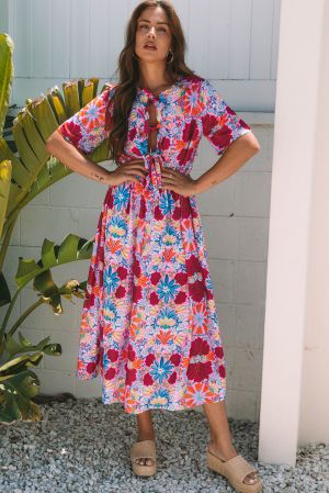 Colorful Summer Maxi Dress with Front Tie