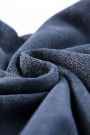 Dark Blue Washed Snap Buttons Lantern Sleeve Pullover Sweatshirt