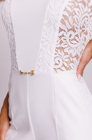 Luxury White Jumpsuit with Lace Panels and Elegant Detail