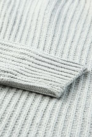 Light Grey Oversized Knitted Sweater with Shoulder Buttons and Side Slits