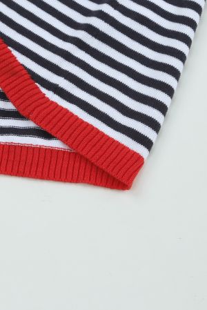Contrast Trimmed Striped Drop Shoulder Sweater, 100% Cotton