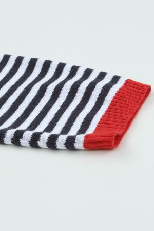 Contrast Trimmed Striped Drop Shoulder Sweater, 100% Cotton
