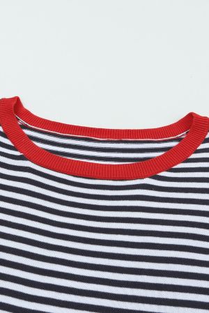 Contrast Trimmed Striped Drop Shoulder Sweater, 100% Cotton